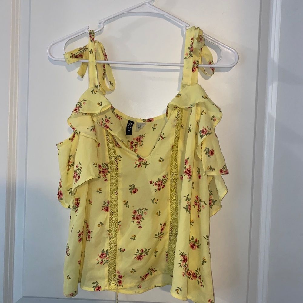 Yellow flowery off the shoulder tank top